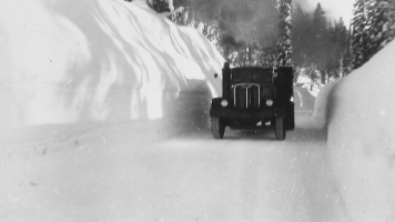 Historic truck in snow