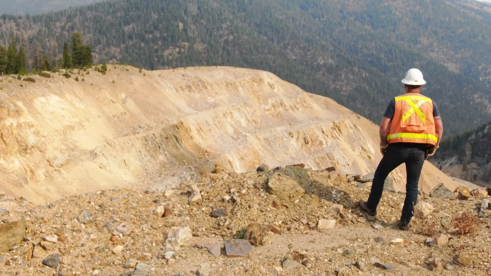 Reclamation crew member at the Stibnite Gold Project site